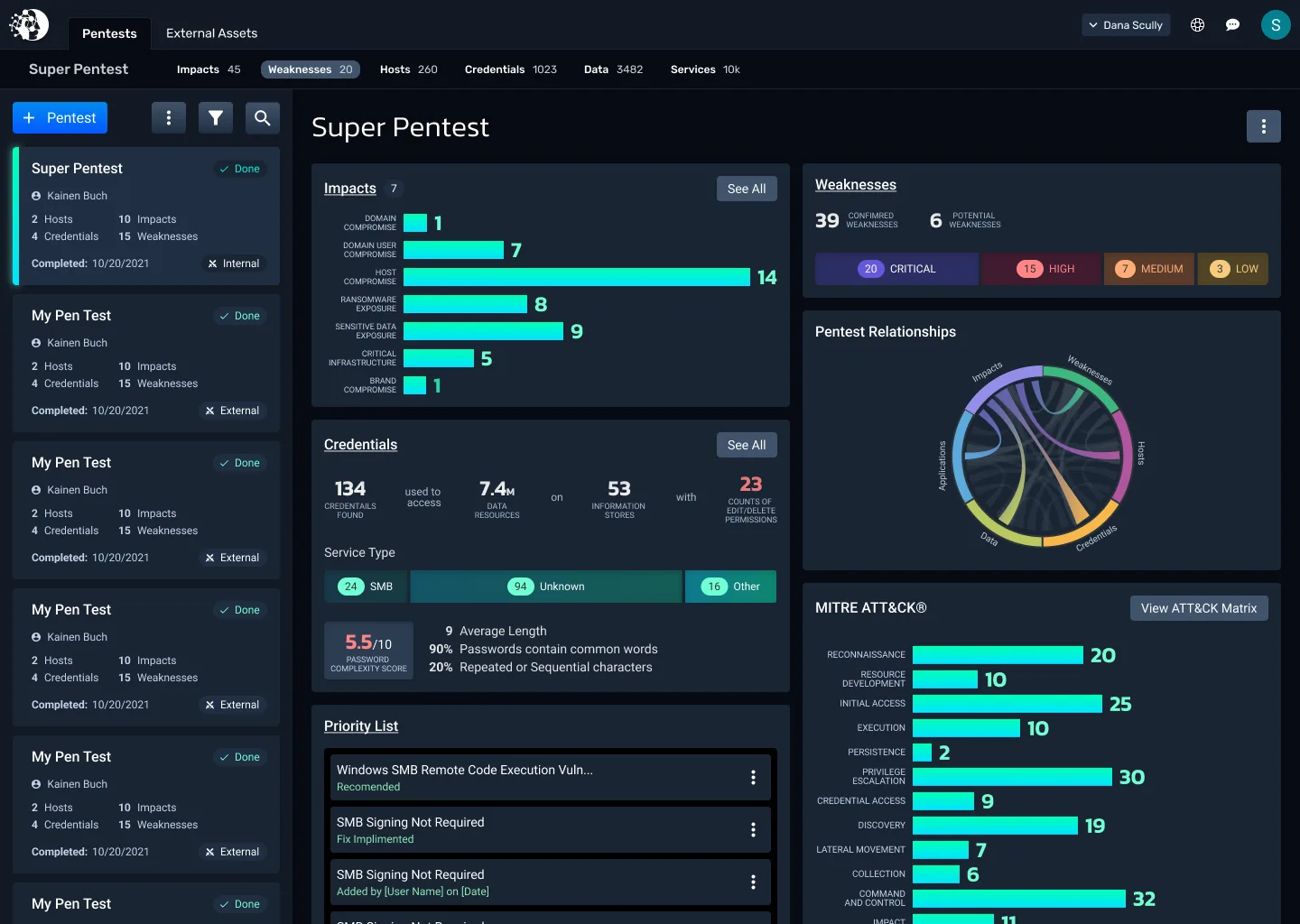 Executive dashboard rolling up every pentest